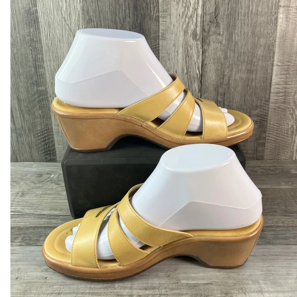 Dansko Yellow Leather Multi Strap Wedge Slide Sandals Womens 38 Made in Portugal